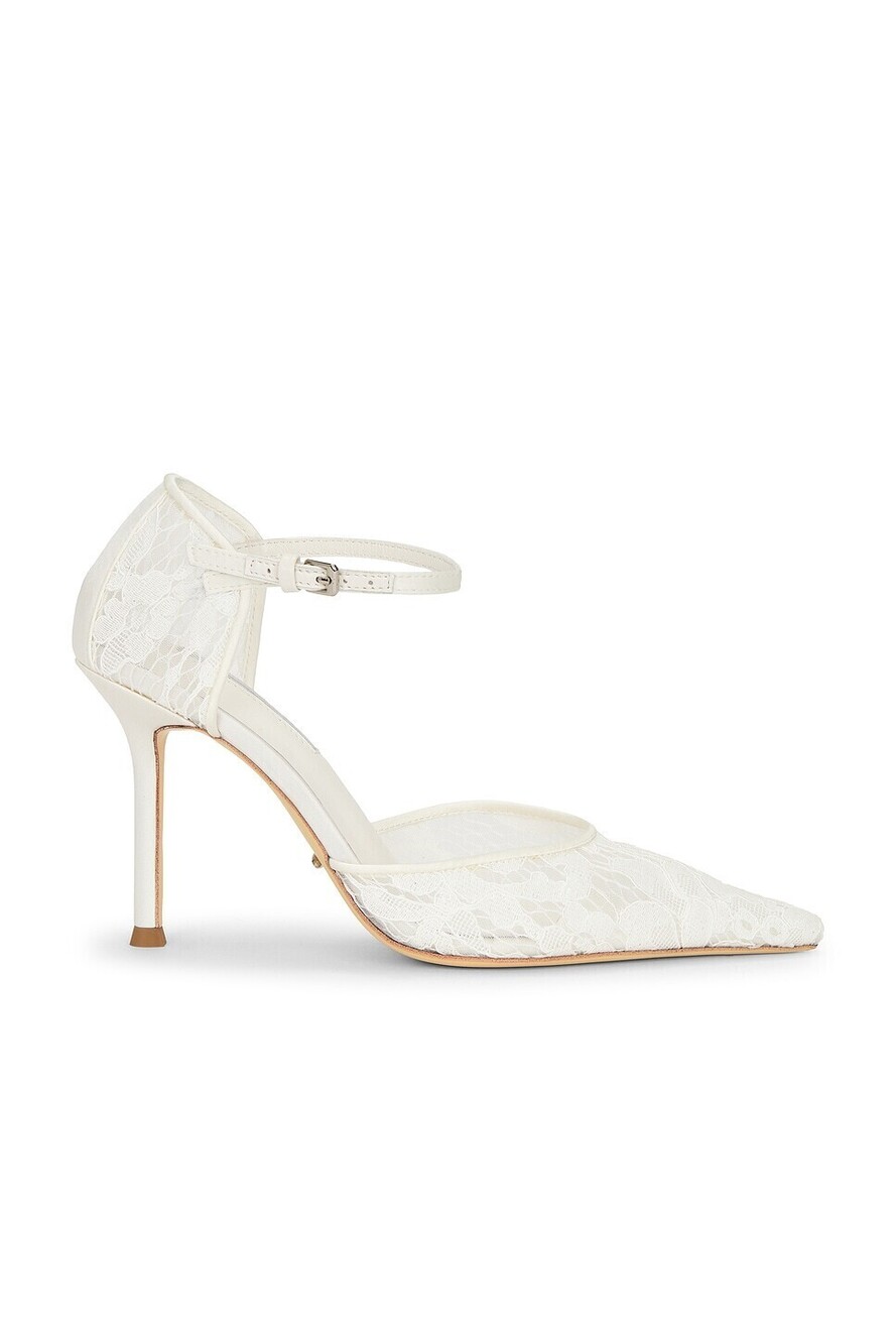 Tony Bianco Nina Heel in Ivory lace mid stiletto heel pointed toe ankle strap